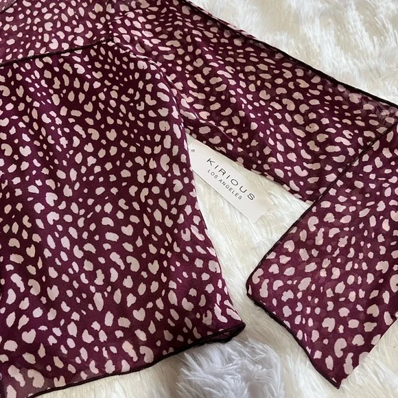 Sheer Animal Print Long Sleeve Silk Inside Blouse Size L - Kirious Los Angeles - Picture 4 of 6